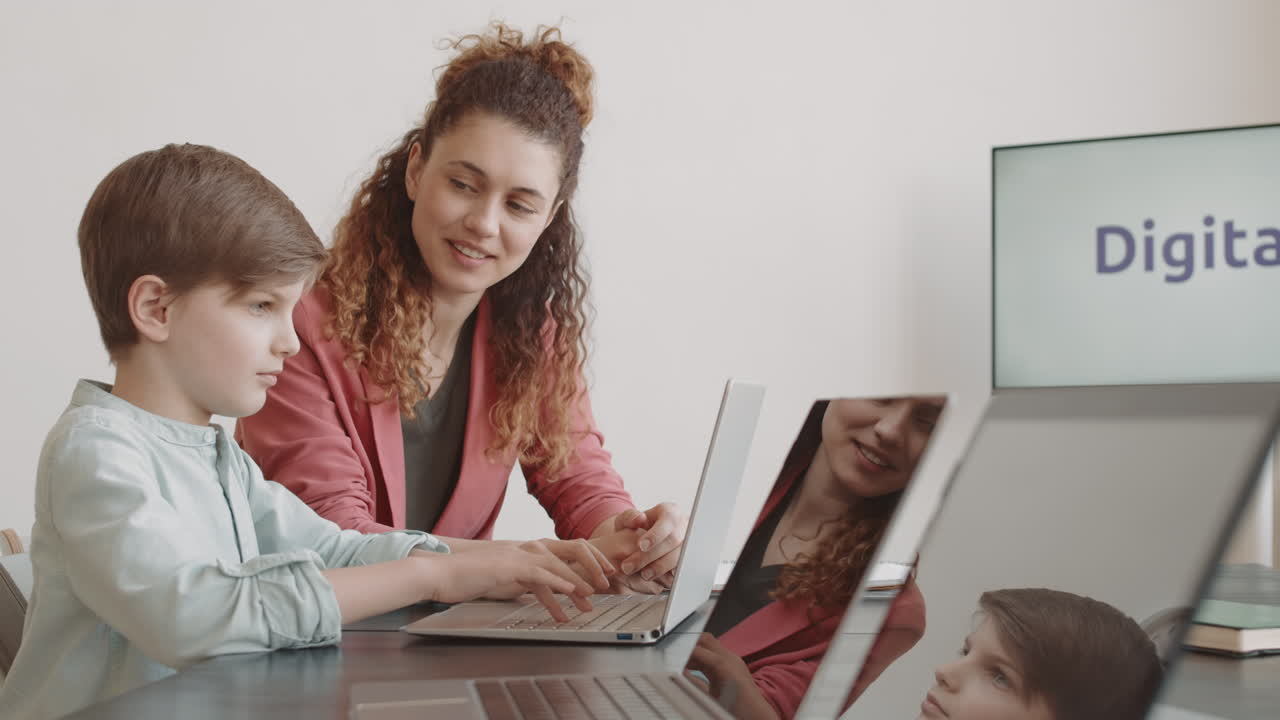 Cheerful Teacher and Student on Lesson
