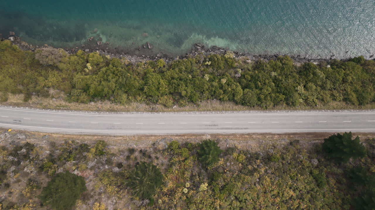 Aerial view of a scenic coastal road
