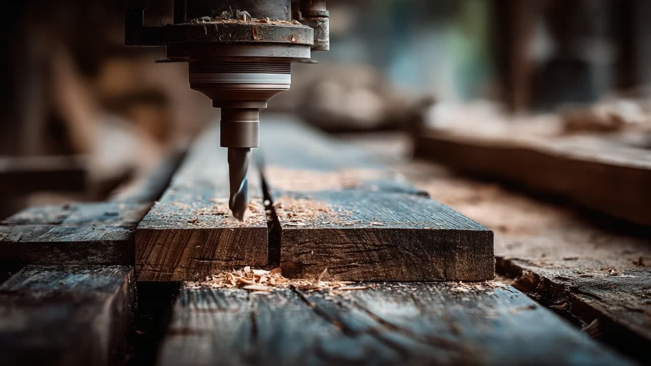 Precision Woodworking: A Close-Up View of a CNC Router Cutting Through Wooden planks, Showcasing the Intricate Process of Crafting Fine Wood Products with Expertise and Care