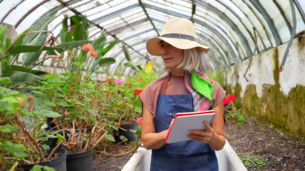 Senior Woman Gardening in a Greenhouse