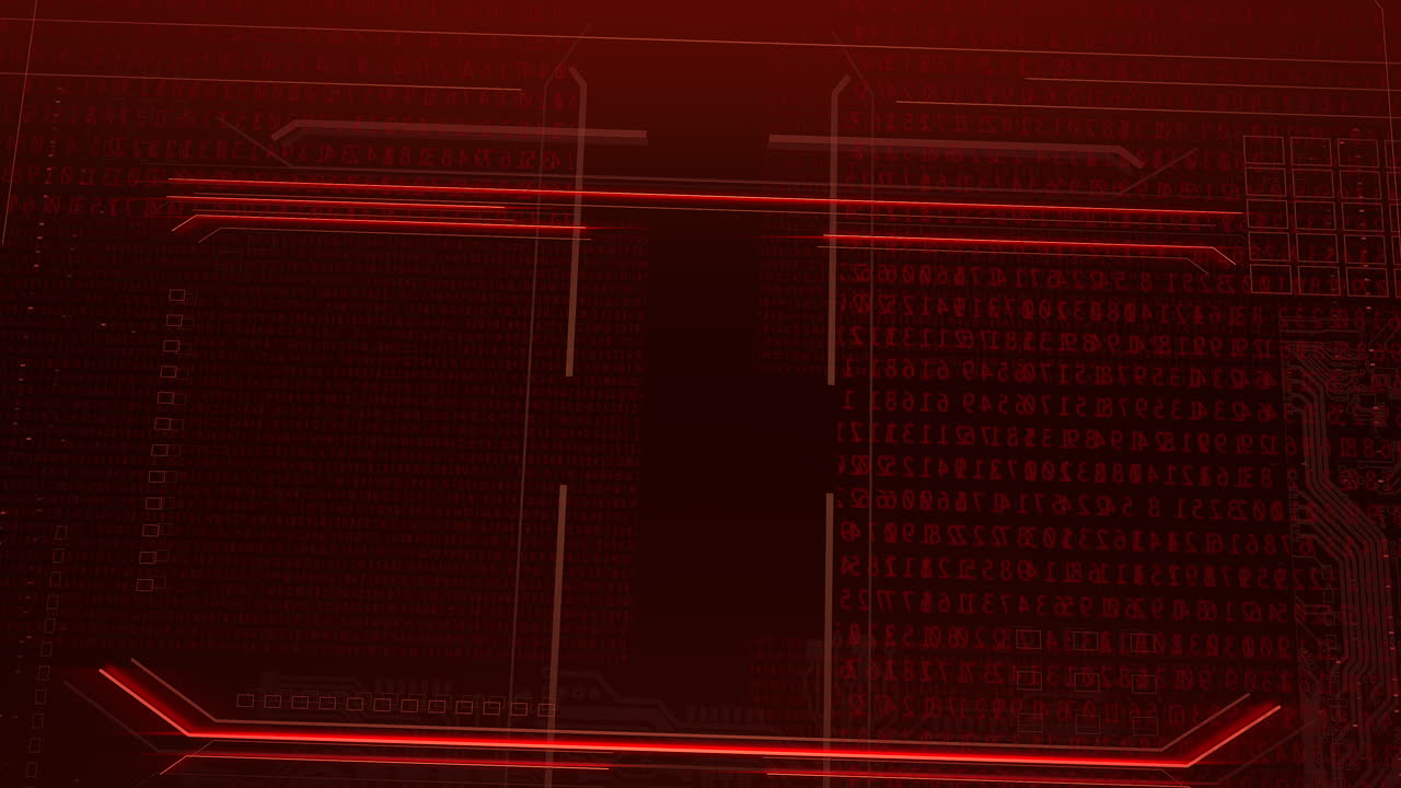 Digital computer screen with neon HUD elements and numbers