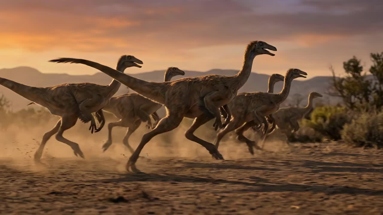 Gallimimus: dinosauri che corrono nel deserto