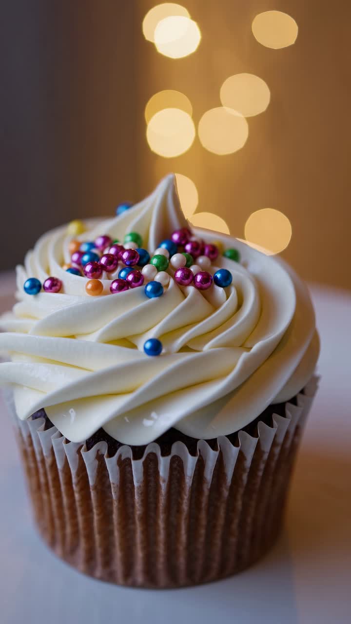 Delizioso cupcake con glassa bianca e vivaci zuccherini