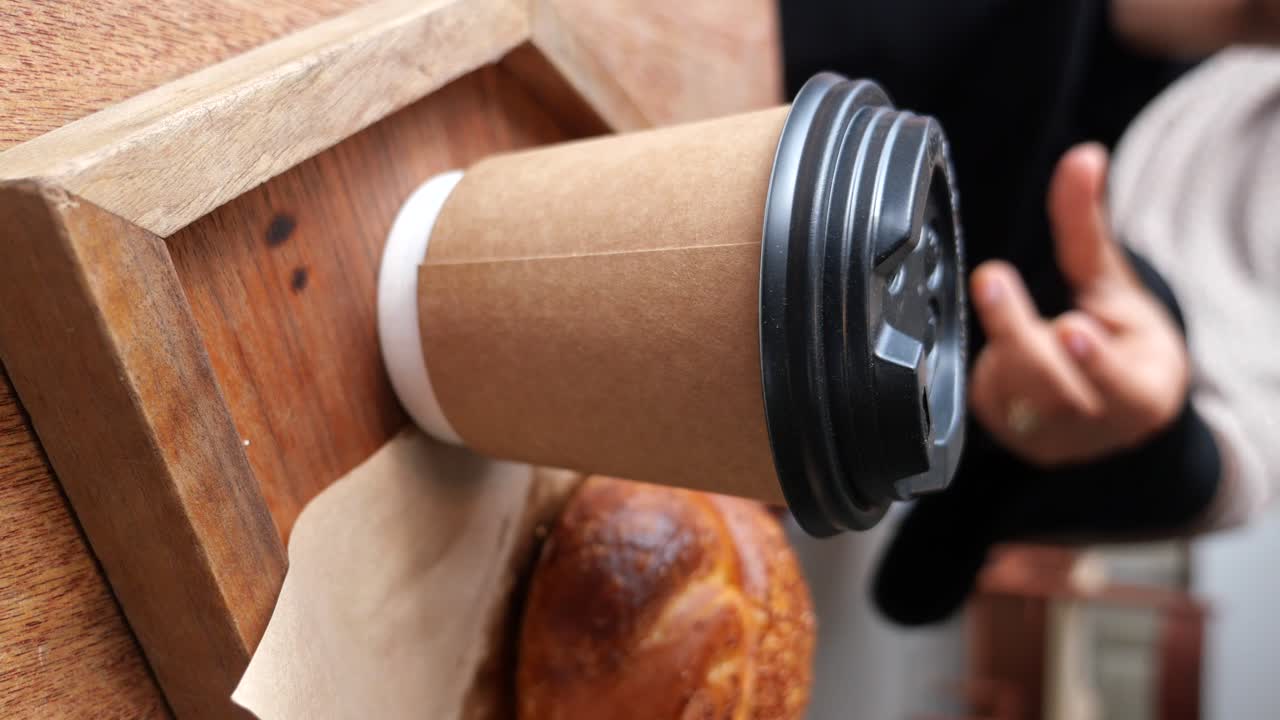 Coffee and pastry on a wooden tray