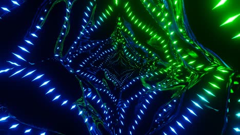superficie deformada. volar a través de un túnel de espejo con patrón de neón, líneas de brillo forman patrón de ciencia ficción. luz de neón de reflexión brillante. fondo brillante simple, estructura de ciencia fiction. animación en bucle sin costuras de 4k.
