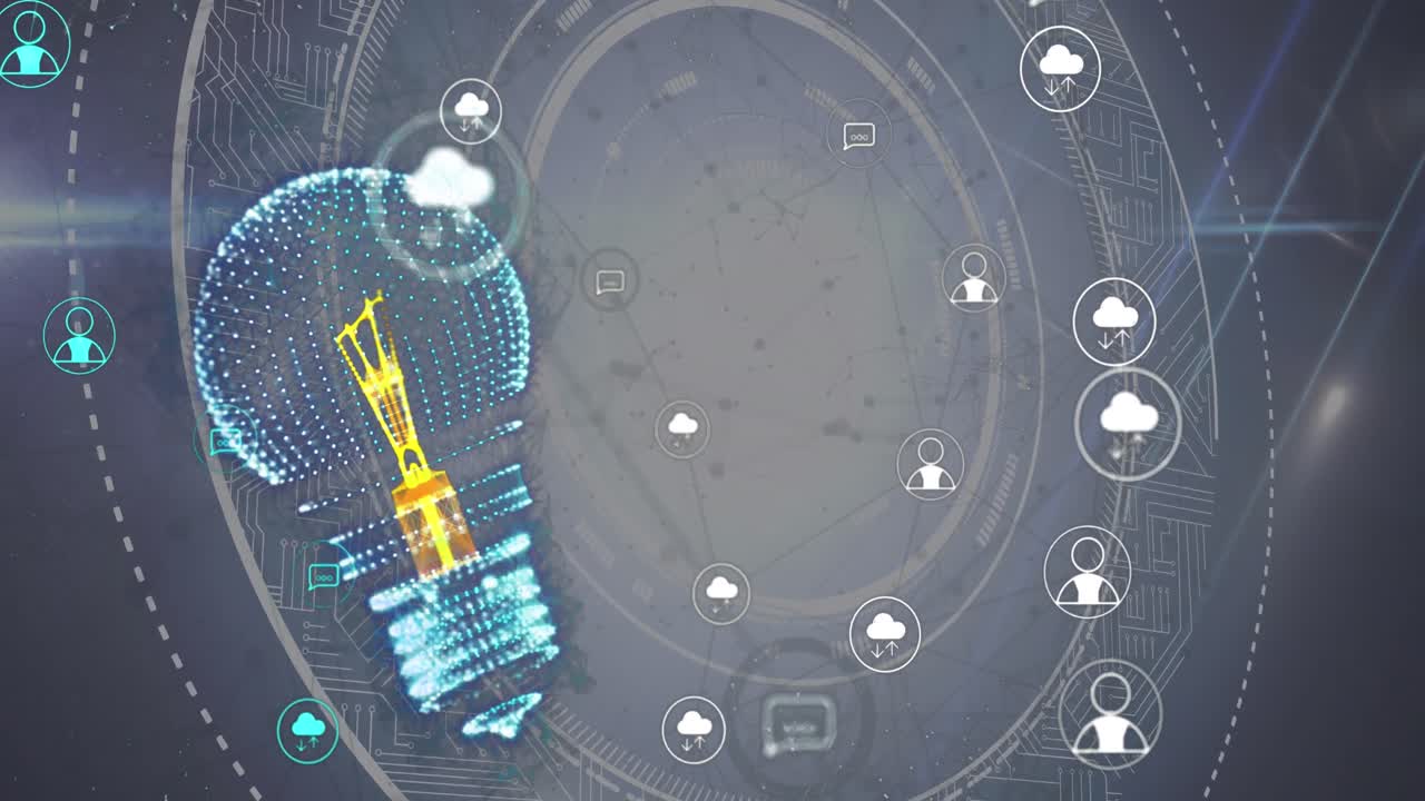 아이콘, 전구 및 연결 네트워크와 함께 ai 데이터 처리의 애니메이션