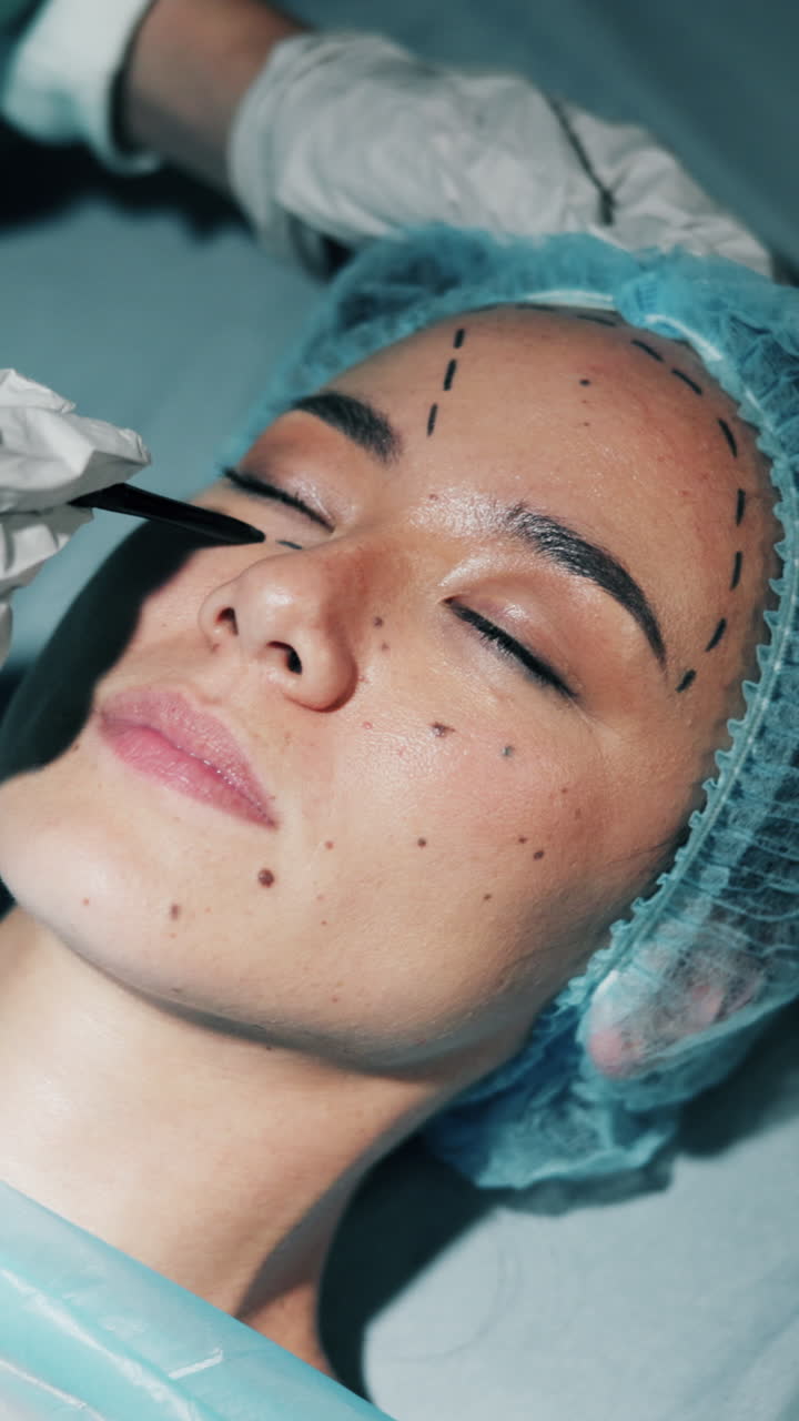 Woman's Face with Surgical Markings for Cosmetic Procedure