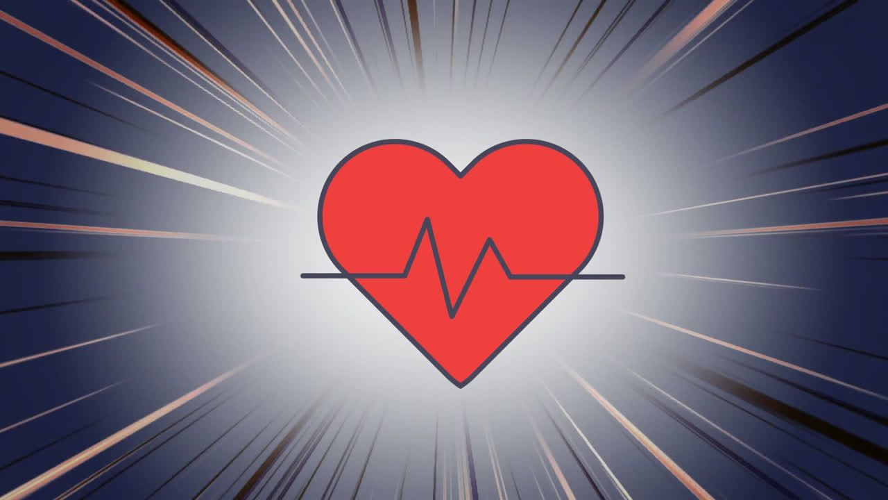 animación del icono del corazón con cardiograma sobre líneas en fondo negro