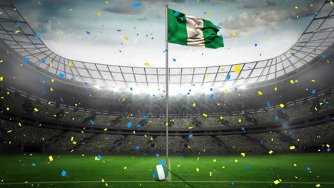 Animation-of-confetti-and-stadium-over-flag-of-italy