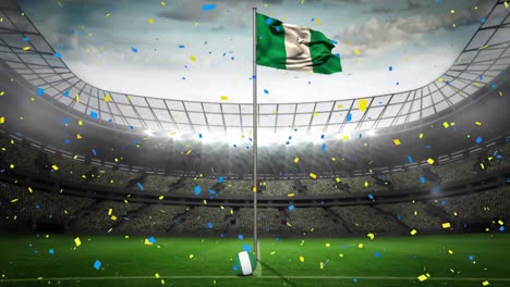 animation of confetti and stadium over flag of italy