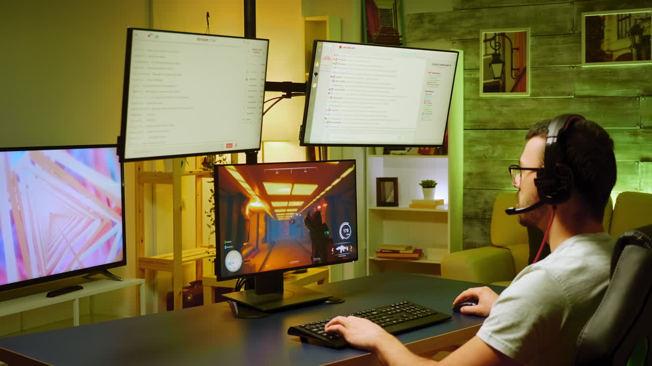 Pro gamer using headphones with microphone