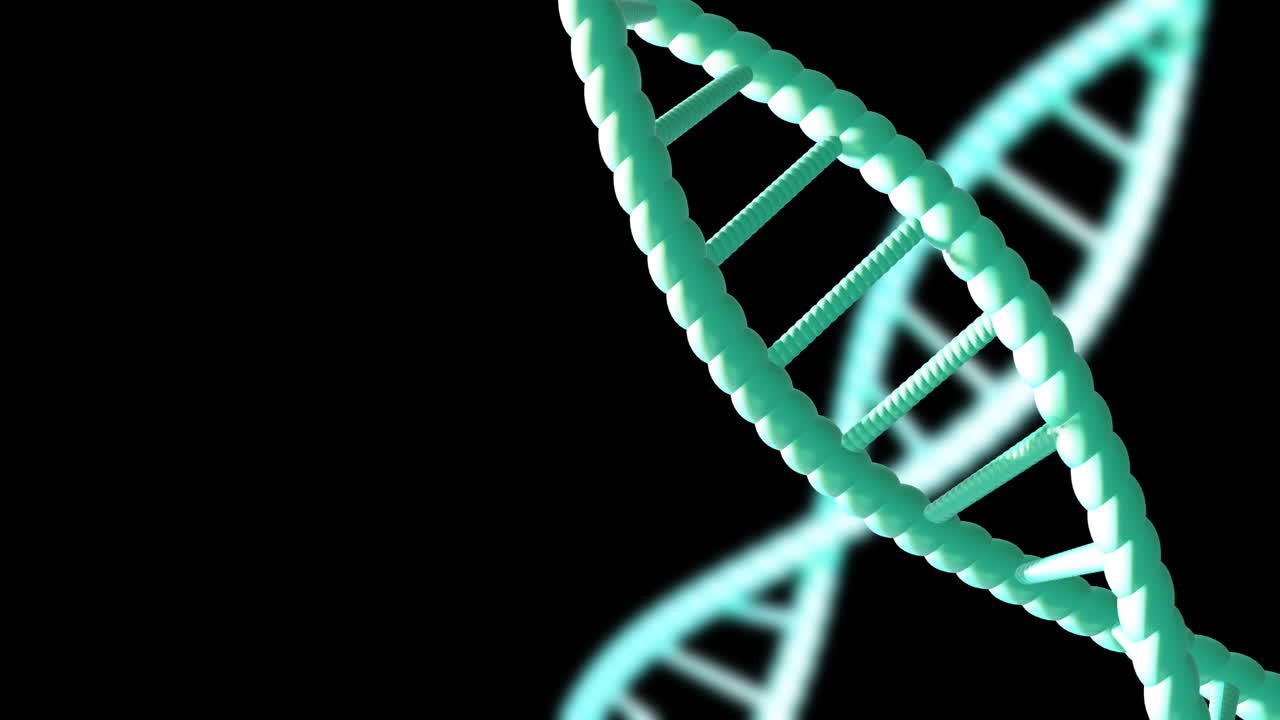 animación de cadenas de adn girando con espacio de copia sobre fondo negro