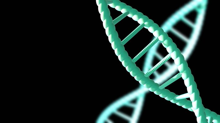 Animation of dna strands spinning with copy space over black background