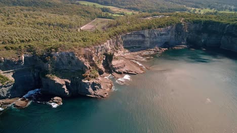 top view of cliffs in tasman national park in australia