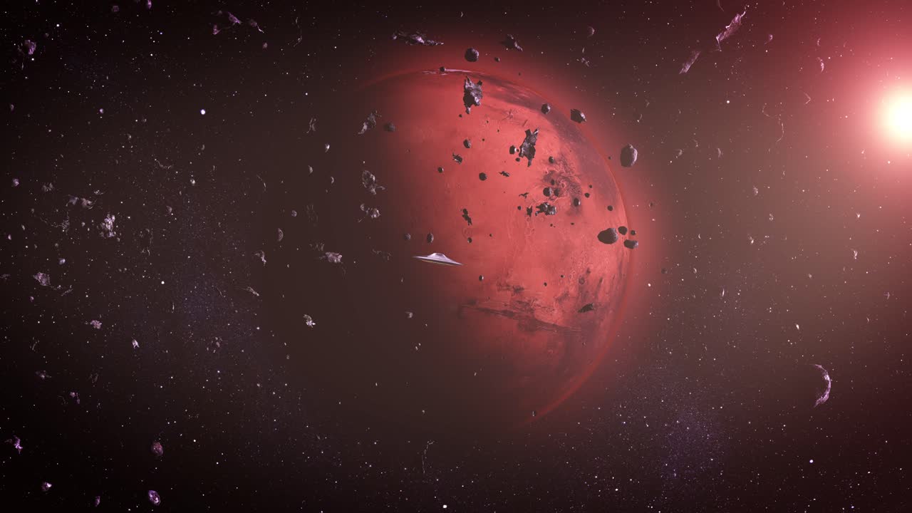 ovni cerca de marte en el espacio