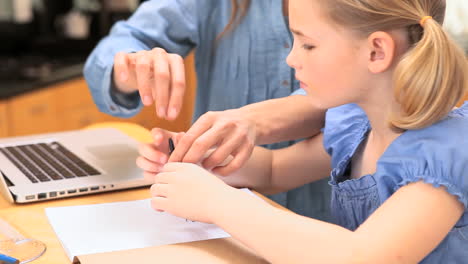 little girl using a compass