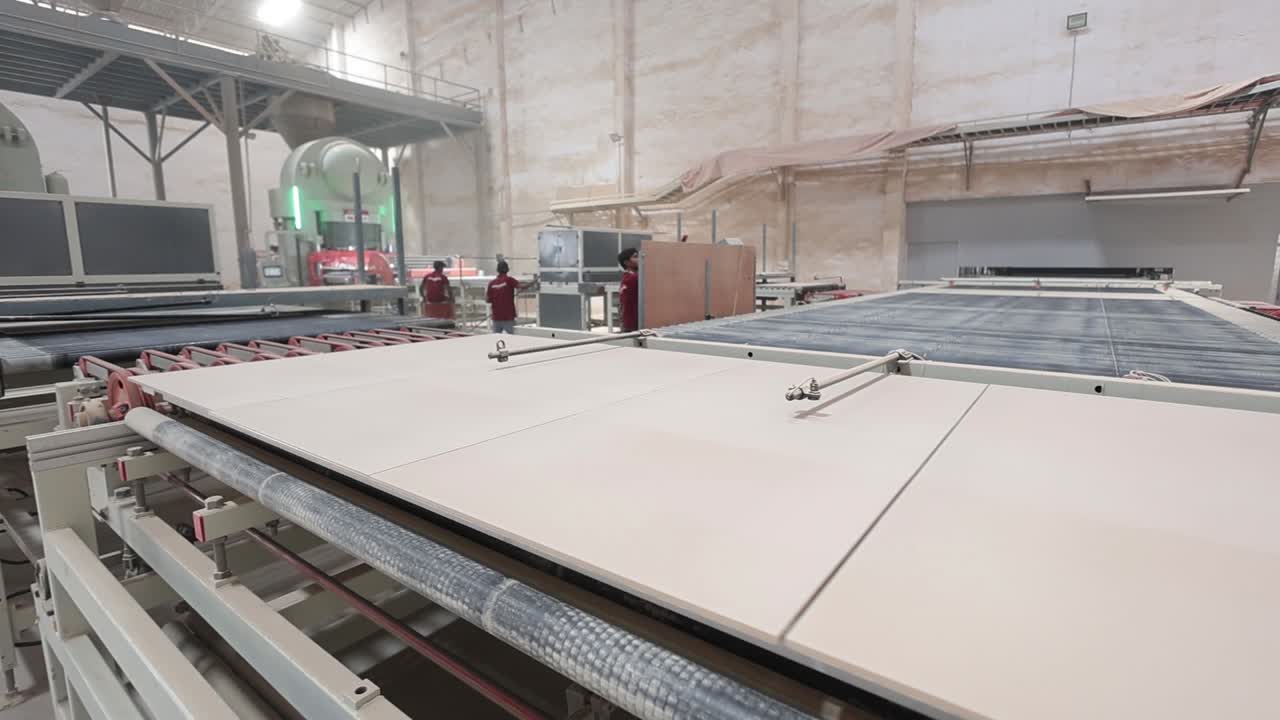 the pressured ceramic tiles passing the conveyor line to next drying Process