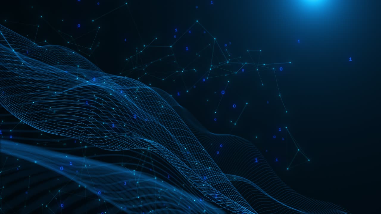 Sfondo tecnologico astratto futuristico 4K, forme a plesso in movimento, superficie di punti e linee
