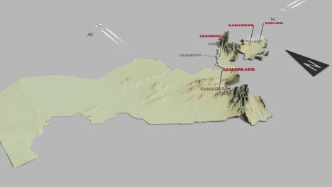 mapa del terreno en 3d de uzbekistán