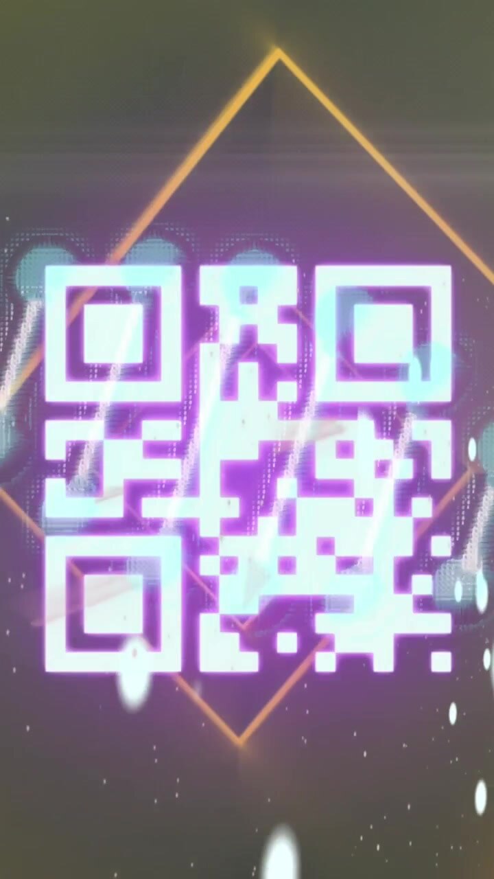Animation of glowing qr code over dna strand and orange neon lights