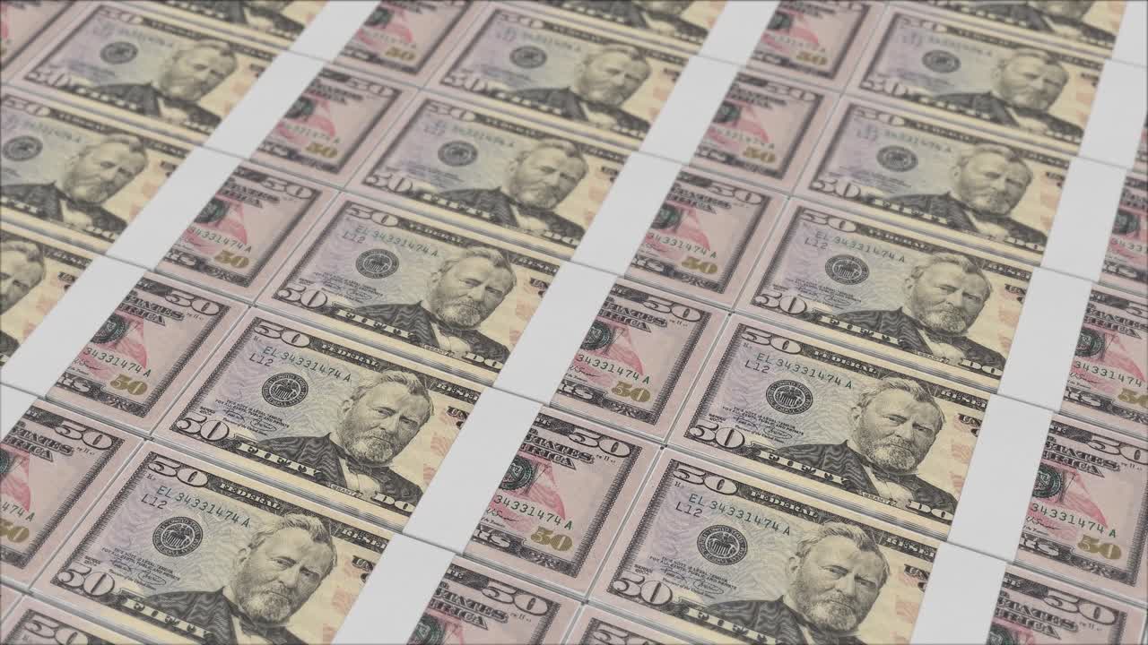 impresión de billetes de 50 dólares por una prensa de dinero