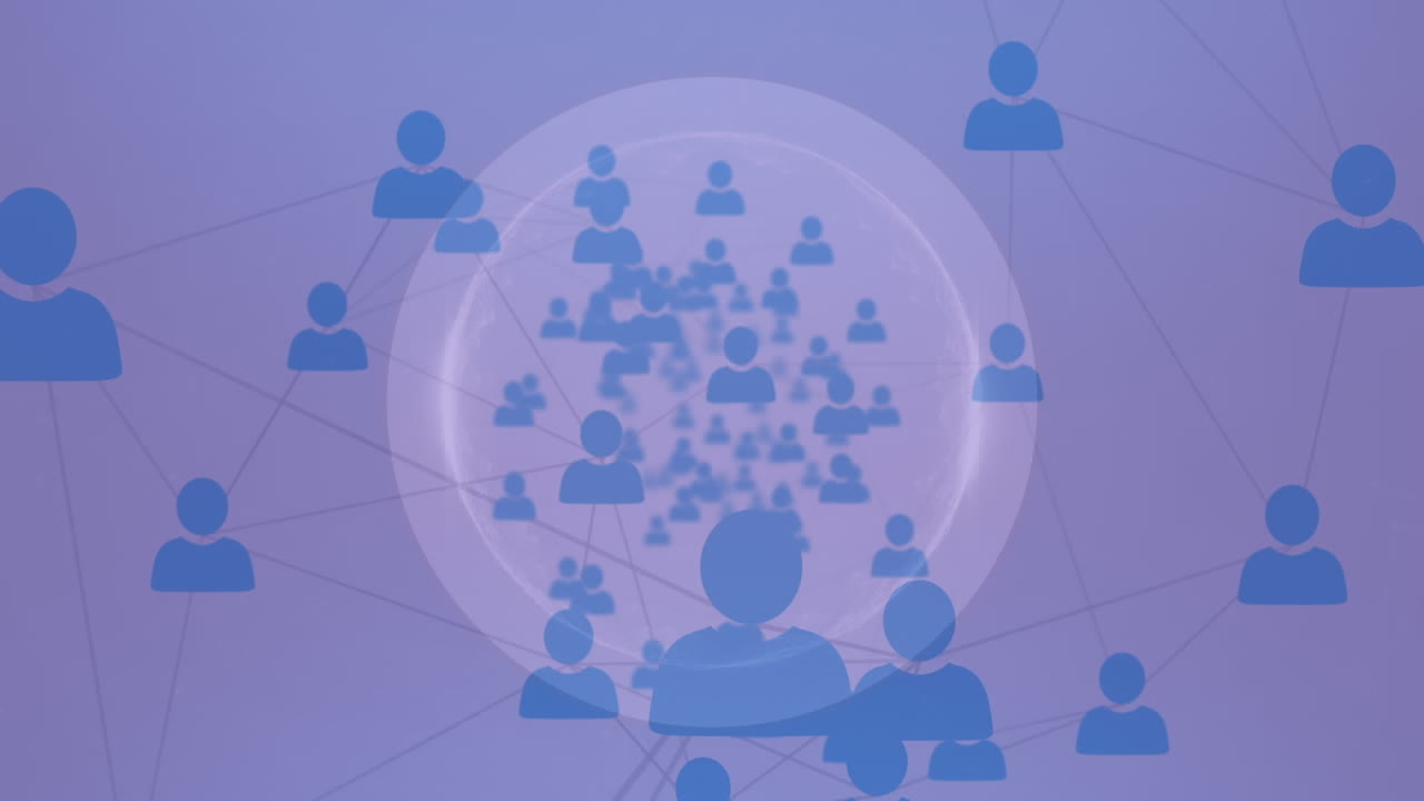 ⁇ 색 배경에 연결 네트워크와 미디어 아이콘의 애니메이션