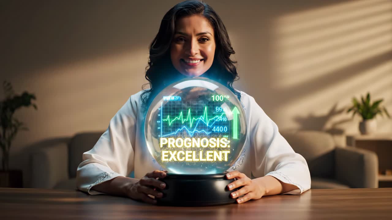 Woman Predicting Financial Success with Crystal Ball