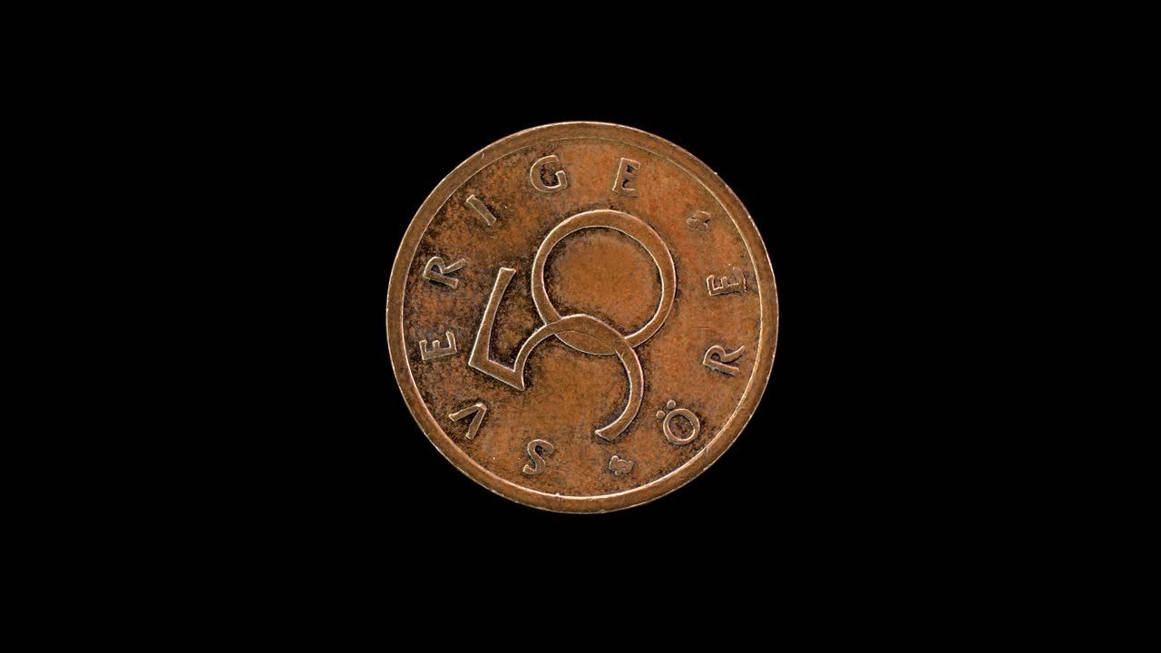 Sweden 2005 50 öre coin reverse with value rotating on black background