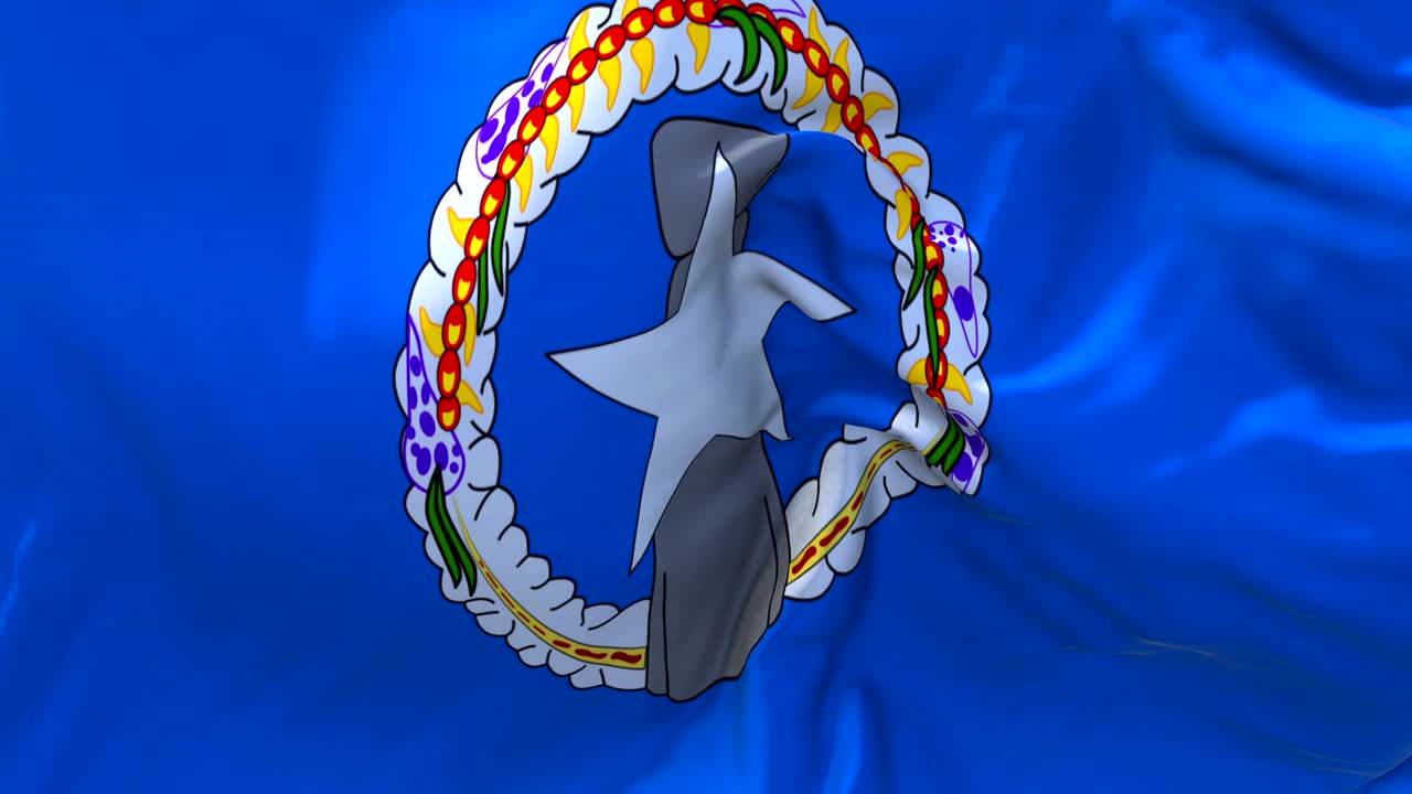 islas marianas del norte ondeando en el viento animación en cámara lenta. 4k textura de tela realista bandera soplando suavemente en un día de viento fondo de bucle continuo sin costuras.