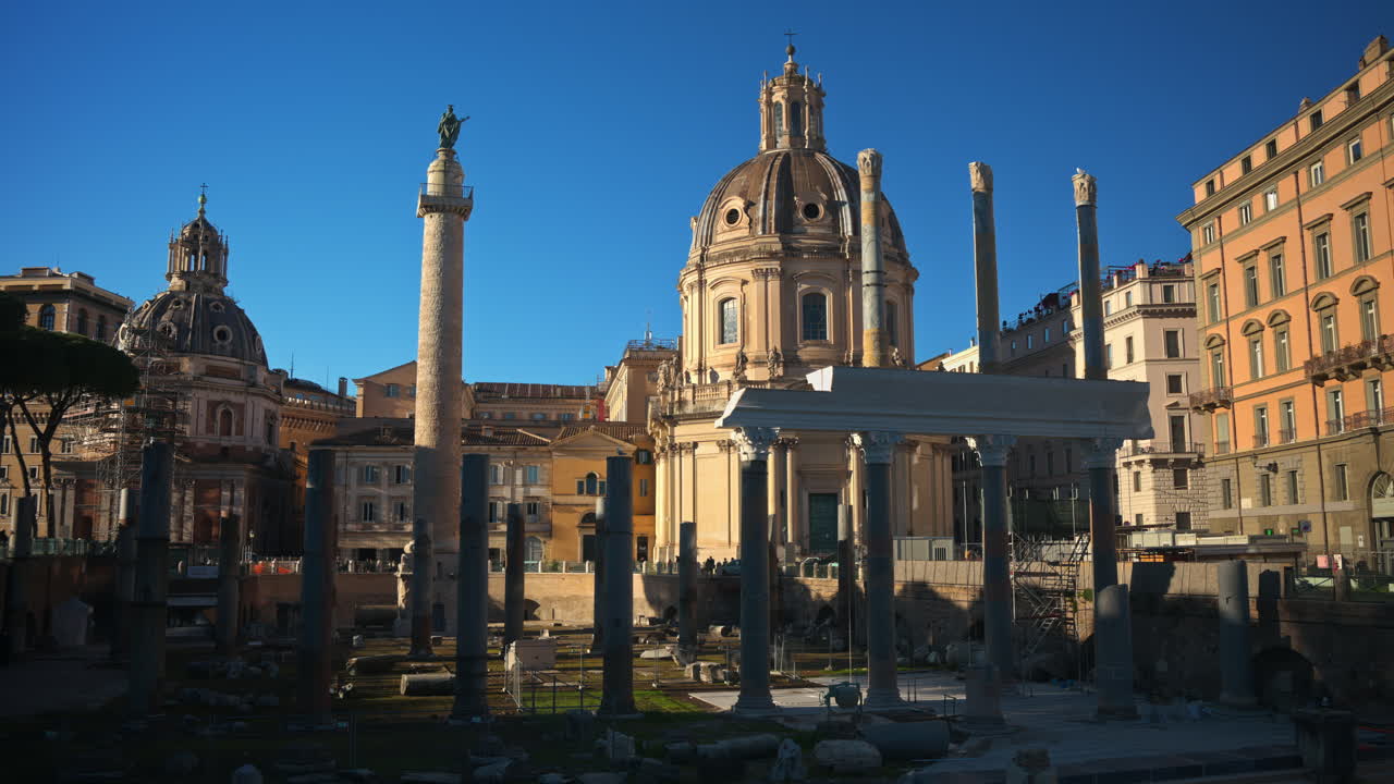 Ruins of the Roman Forum at sunset in Rome, Italy