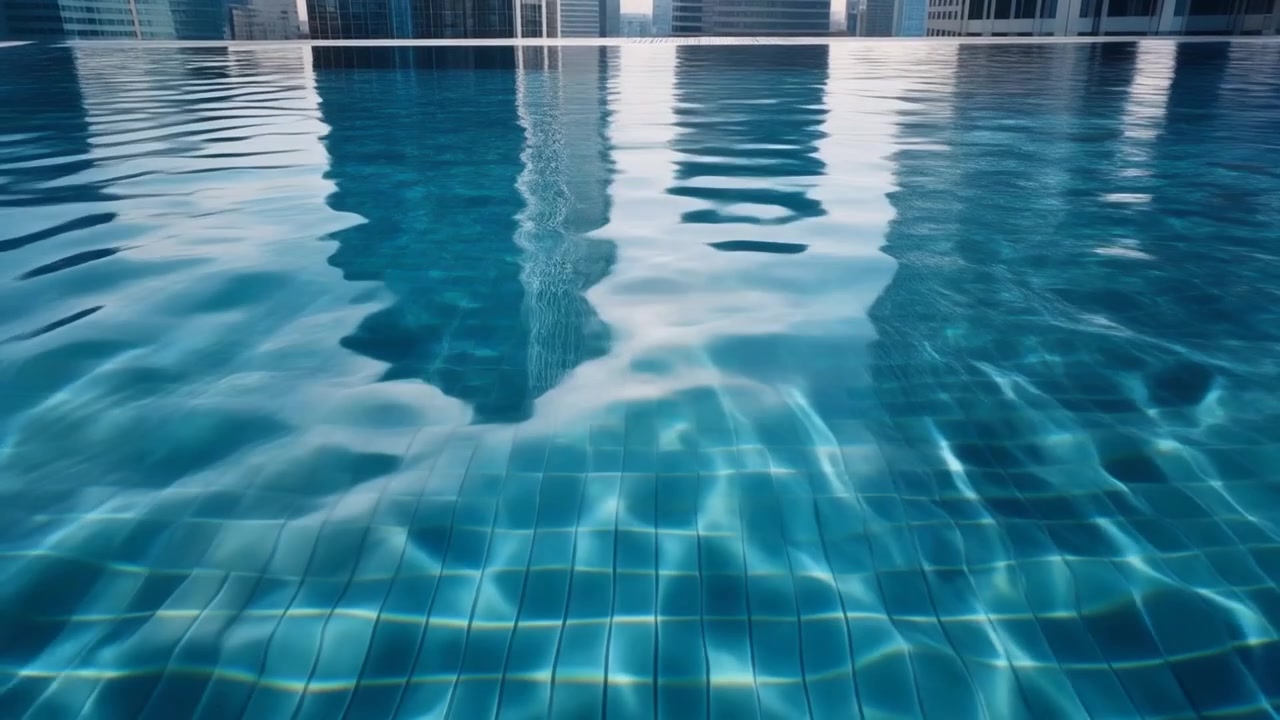 Infinity-pool med udsigt over moderne byskyskrabere