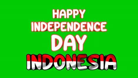 Animation-text-happy-independence-day-indonesia-motion-graphics-cartoon-with-red-white-color-text-on-green-screen