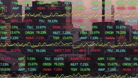 Animación-De-Una-Junta-Comercial-Multicolor-Sobre-Edificios-Modernos-Contra-El-Cielo