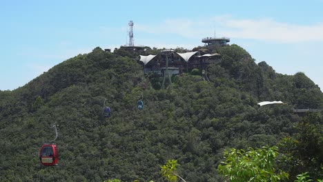 cable cars ride steel cable up and down jungle mountain on langkawi