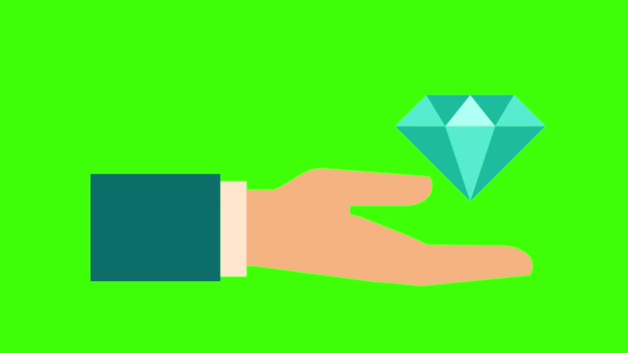 초록색 화면에 반이는 아이콘이 있는 손의 애니메이션