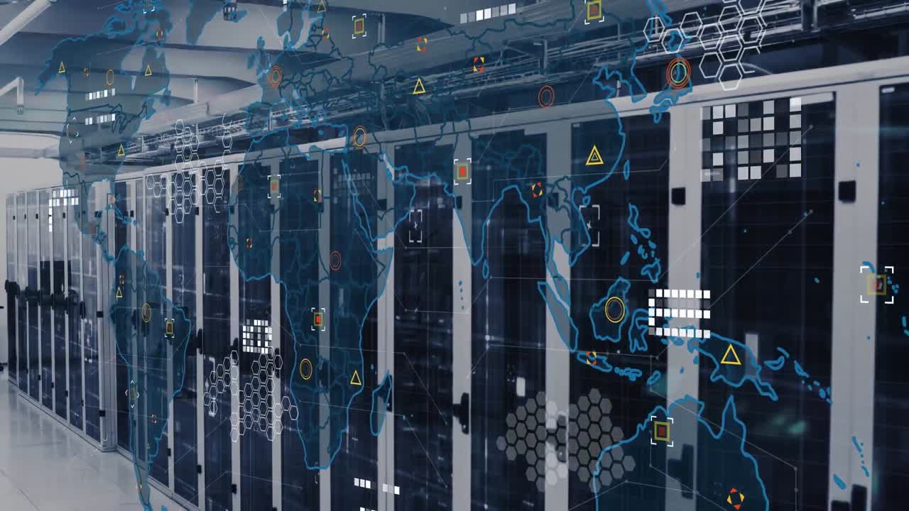 Animation of data processing over server room