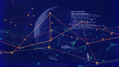 global network connections and data processing animation over digital globe