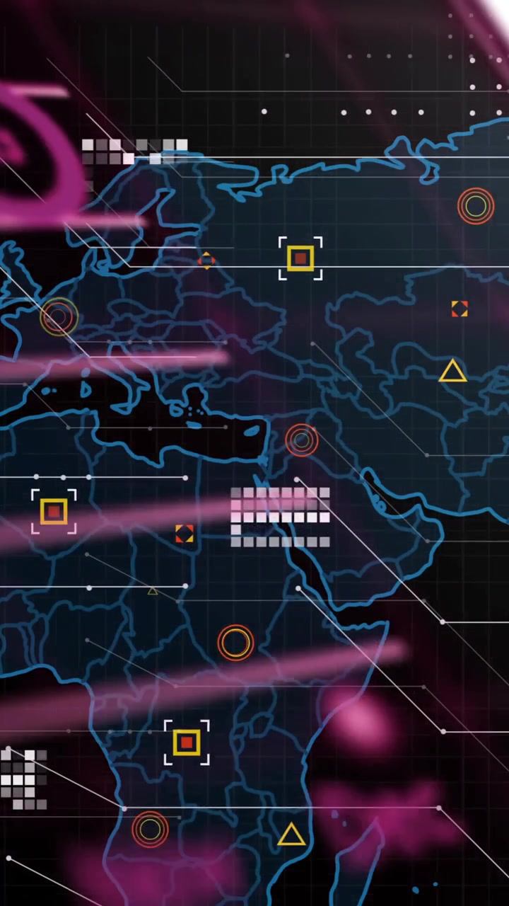 Animation of financial data processing over world map