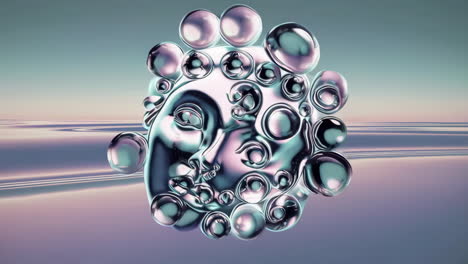 abstract metallic face with bubbles