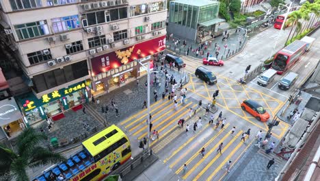 pedestrians and vehicles at a bustling intersection