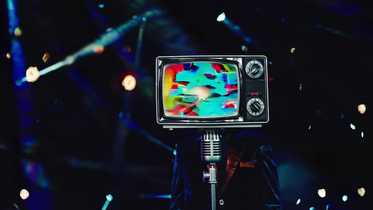 cabeça de televisão retro no palco