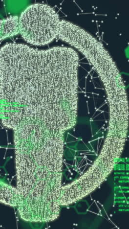 animation of human icon over scientific data and connections