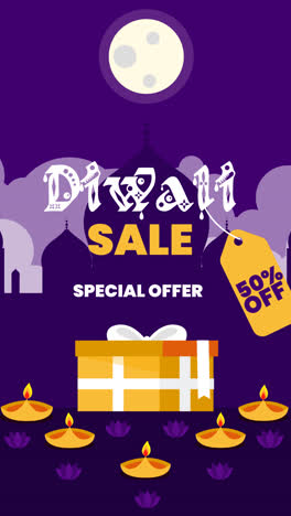 an animation of a colorful diwali sale composition with flat design