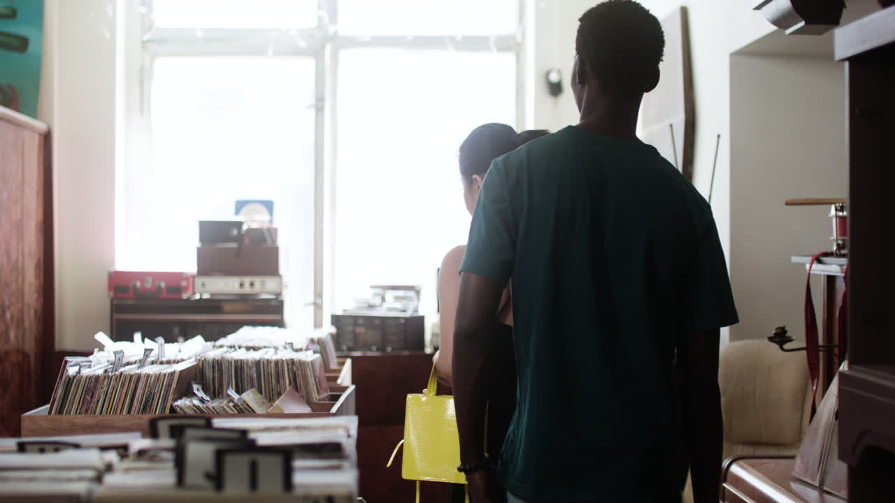 Friends in a music store