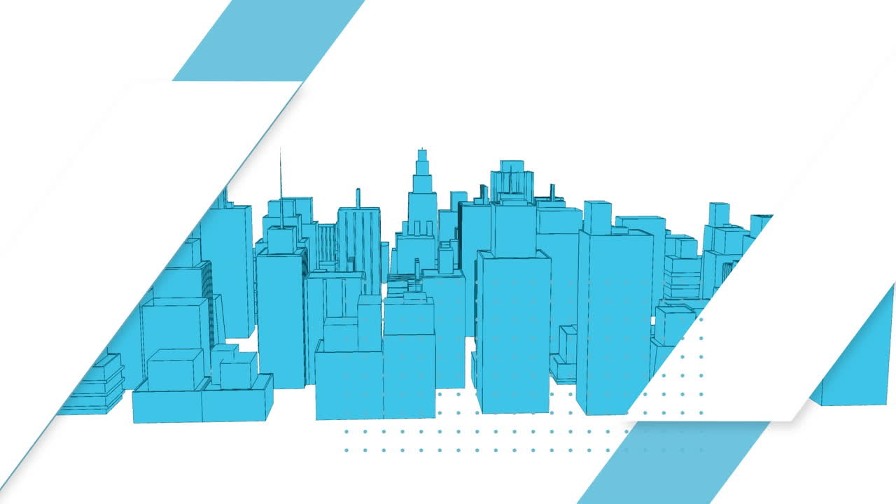 Animazione di disegno 3D di architettura urbana che gira su sfondo bianco