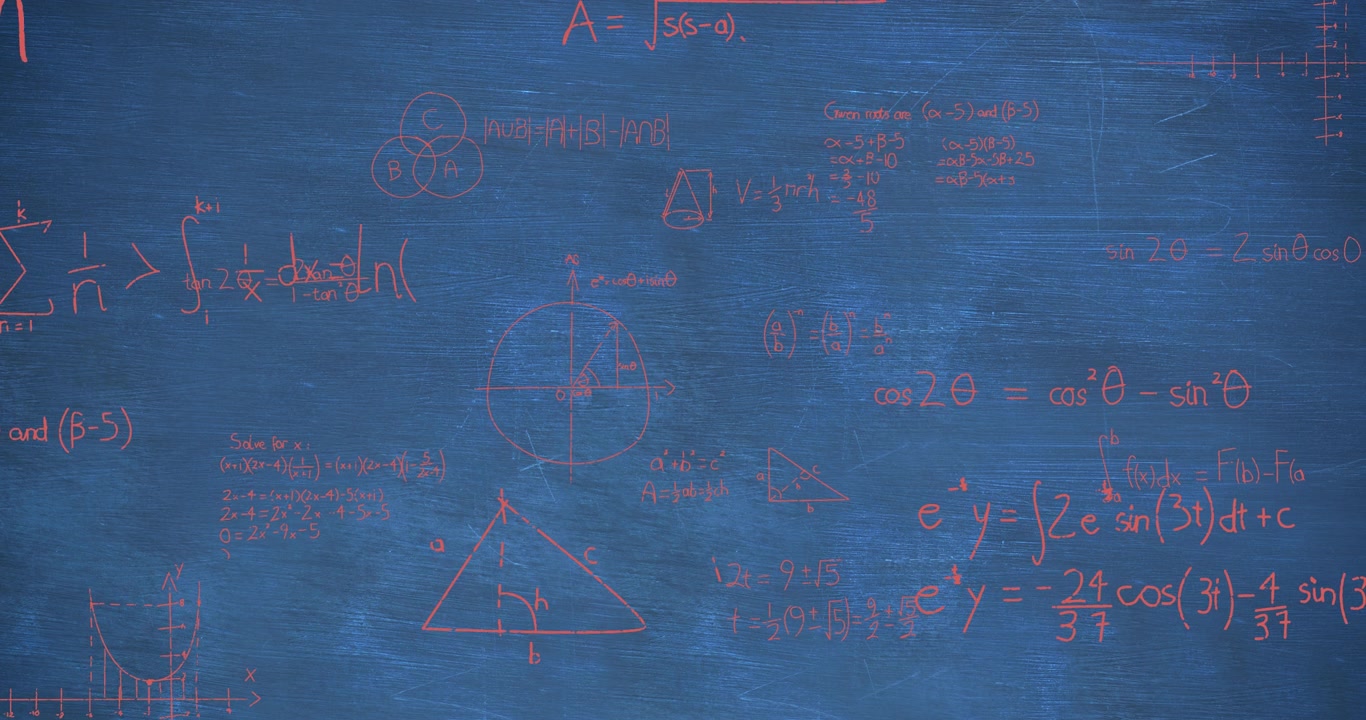 Animation of mathematical equations over blue background