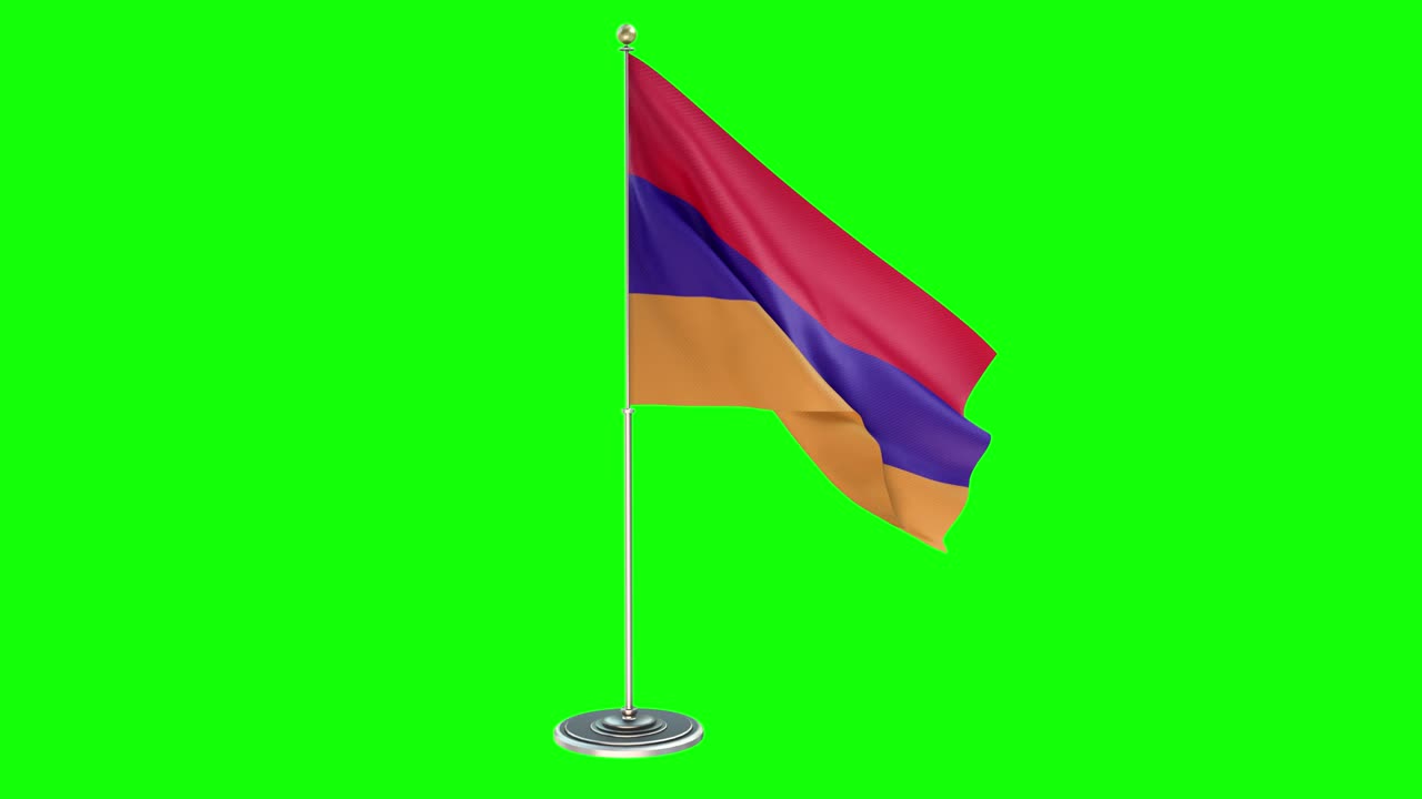 ilustración de bucle 3d de un pequeño poste de bandera en fondo de tecla cromada