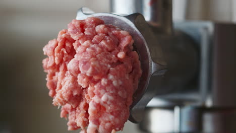 ground beef is squeezed out of a meat grinder 1