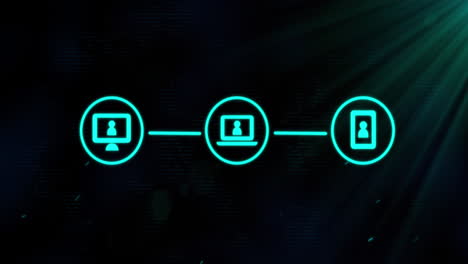 animation von drei grünen digitalen computer-interface-symbolen auf leuchtend grünem hintergrund