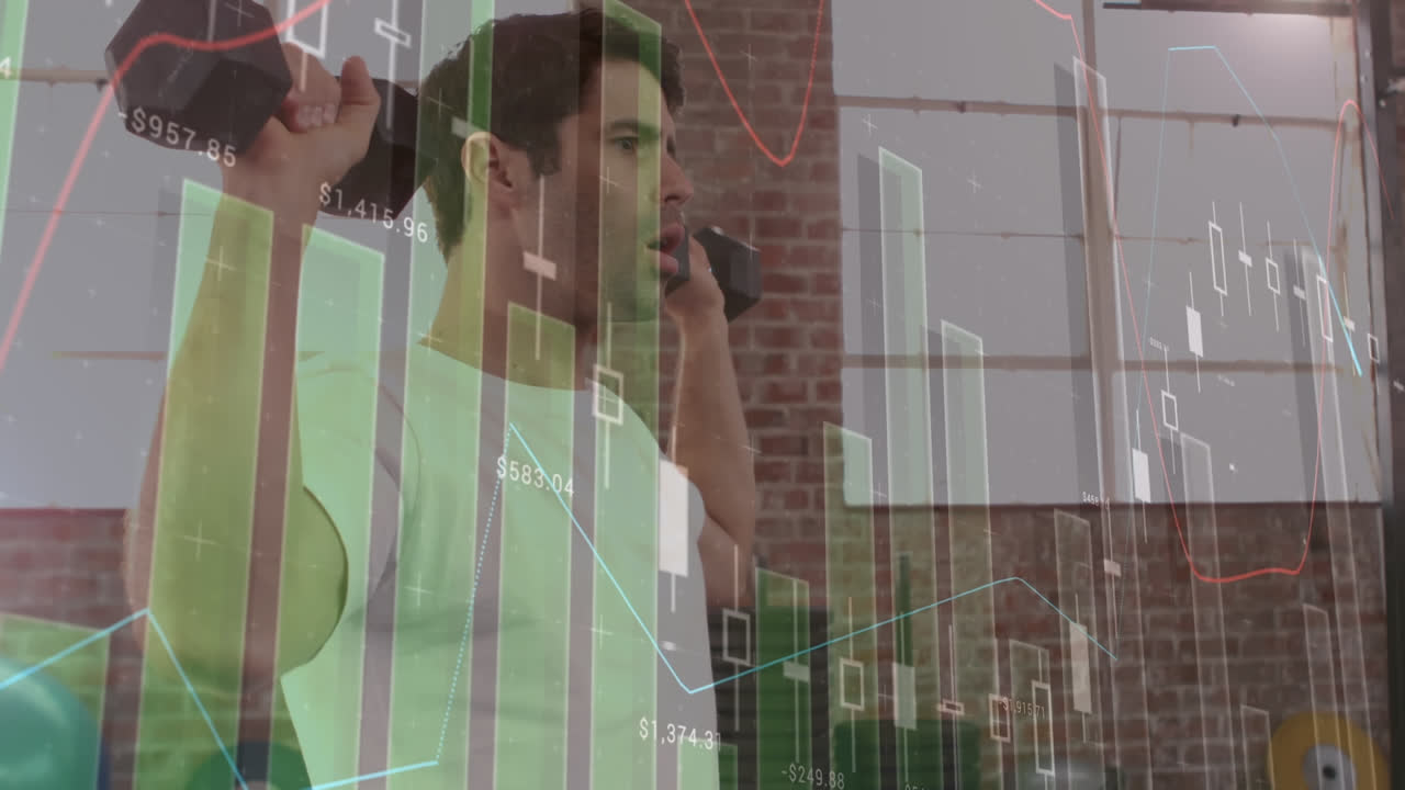 animación del procesamiento de datos y estadísticas sobre el ejercicio de hombres fuertes